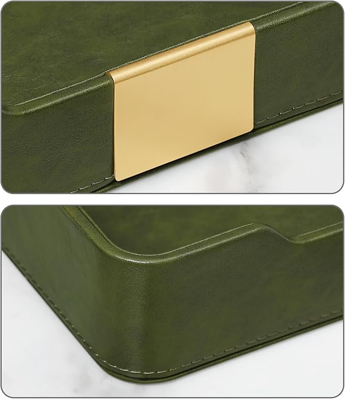 PU Leather Valet Tray with Gold Accent, Decorative Nightstand Organizer Desk Trays Cologne Organizer for Men - Key Bowl Vanity Trinket Tray for Dresser Bedside Entryway Table (Dark Green)