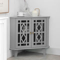 Scurrty 32'' Corner Shelf Stand, Small Corner Table Sideboard Cabinet with 2 Doors and 2-Tier Shelves, Free-Standing Corner Storage Organizer for Living Room, Dining Room & Bathroom (Grey)