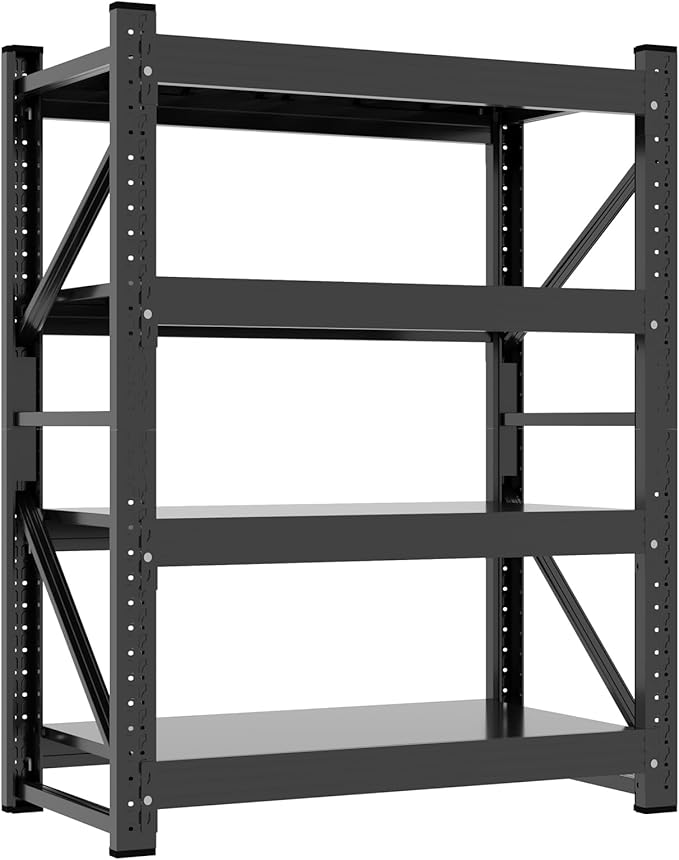 4000LBS Garage Storage Shelves, 47" W Garage Shelving Heavy Duty Adjustable Shelving Unit, 4 Tier Metal Utitly Shelves Industrial Shelving for Warehouses,Basement,Black