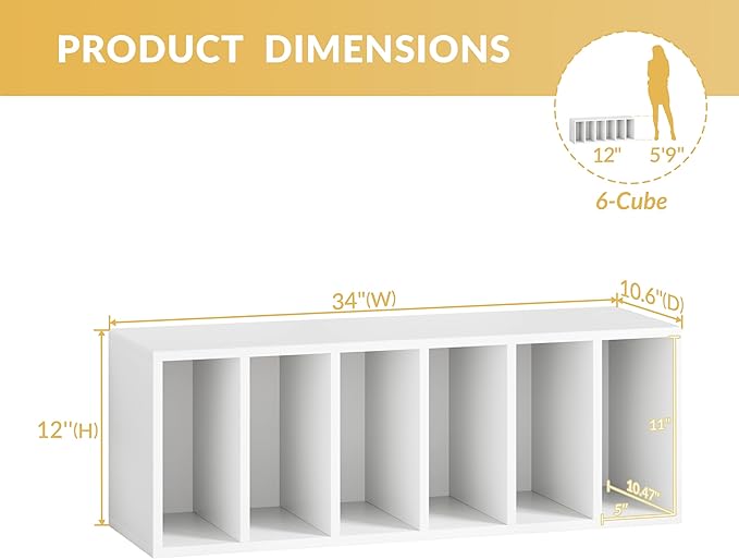 IOTXY DIY Modular Cube Bookcase - CubeXY Customizable Stackable Expandable Basic Shelving Units, 6-Cube Wooden Open Bookshelf with Removable Shelves for Books Organizer, White