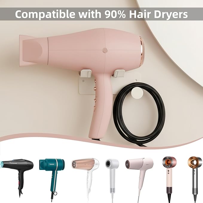 Hair Dryer Holder, Stainless Steel Blow Dryer Holder Self Adhesive, Dyson Hair Dryer Holder Wall Mounted Compatible with Dyson, Hairdryer Holder for Bathroom White PTALSEAW