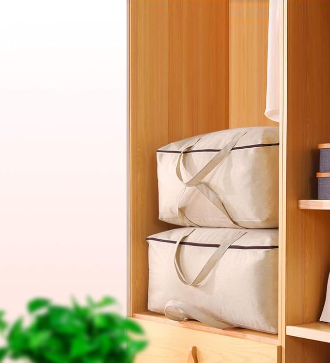 AMJ 5 Pack Oversized Storage Bag for Moving, Packing Supplies, Organizer Tote, Natural Cotton Canvas Zippered Sweater Bag, Reusable and Sustainable (Beige, 5 Pack)