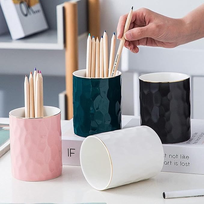 HANKOR Ceramic Pen Holder Cup Pencil Holder for Desk, Makeup Brush Holder Organizer for Office Home (Pink)