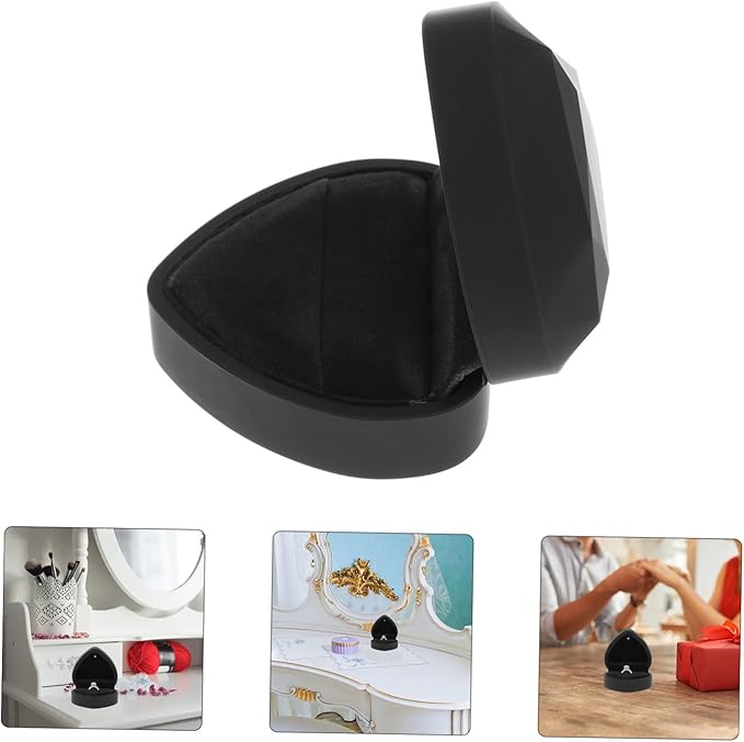 Heart Shaped Jewelry Box with LED Light Ring Case for Engagement Wedding Proposal Versatile Storage for Rings Earrings Necklaces Romantic Black Display Organizer