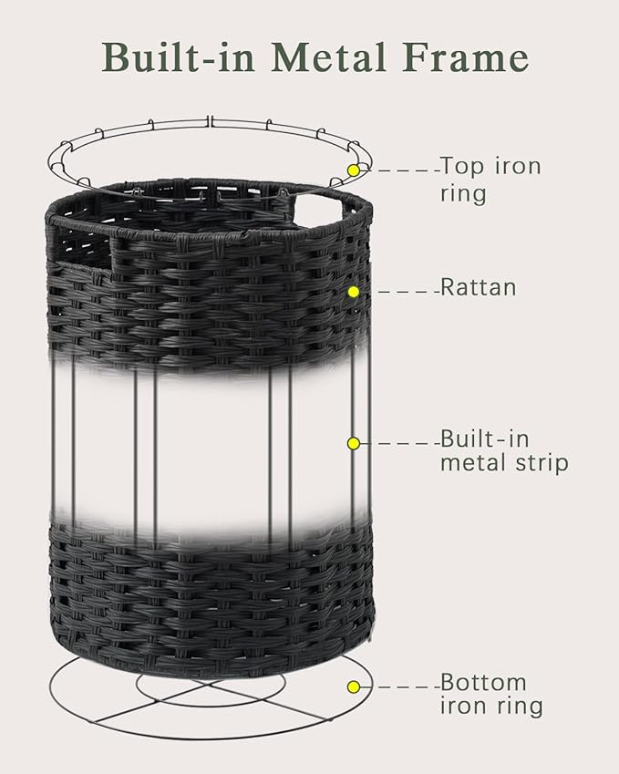 Laundry Basket Round Rattan Laundry Hamper 29.1 Gal (110 L) Handwoven Large Wicker Basket with Handles, Wicker Hamper with Removable Bags and 2 Mesh Bags for Bathroom Living Room Black
