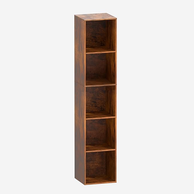5 Cube Storage Organizer, 5 Tier Vertical Cube Bookcase Freestanding Storage Display Organizer for Home Office, Five Cubes Open Shelf Bookshelf (Retro Brown, 5 Cube)