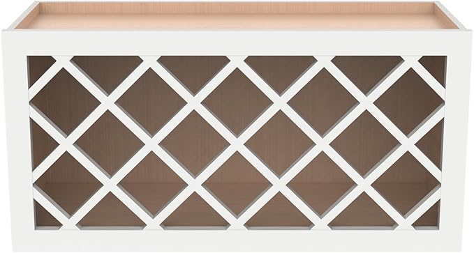 Solid Wood RTA Wine Bottle Rack Wall Cabinet with Lattice Panels - Wine Storage for Bar, Pantry, Cellar - Mocha (Origami White, 30'W 12'D 15'H)