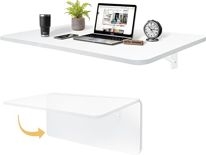 Laundry Folding Table, 32'' x 16'' Wooden Wall Mount Desk, Laundry Table for Folding Clothes, White, 32'' Length