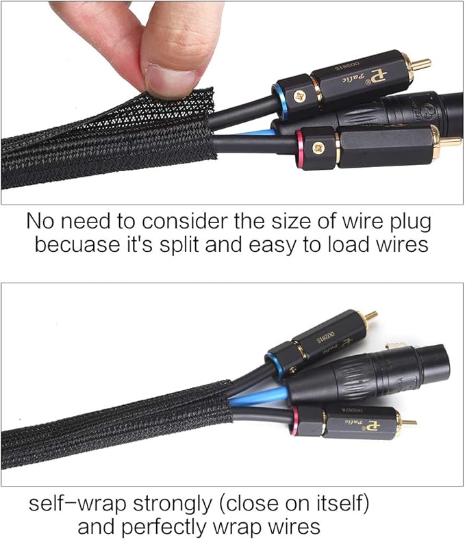 Alex Tech 25ft - 1.25 inch Cord Protector Wire Loom Tubing Cable Sleeve Split Sleeving for USB Cable Power Cord Audio Video Cable – Protect Cat from Chewing Cords - Black