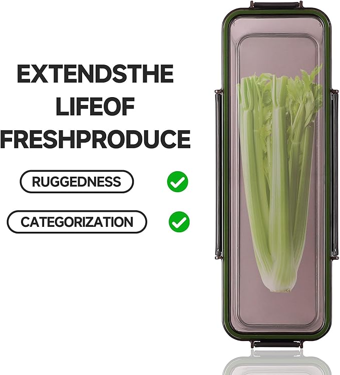 Celery Keeper for Refrigerator, Celery Storage Container with Lid, BPA-Free Long Plastic Fridge Storage Container for Fresh Celeries, Easy to Clean and Leak Proof, Food Storage Bins for Kitchen