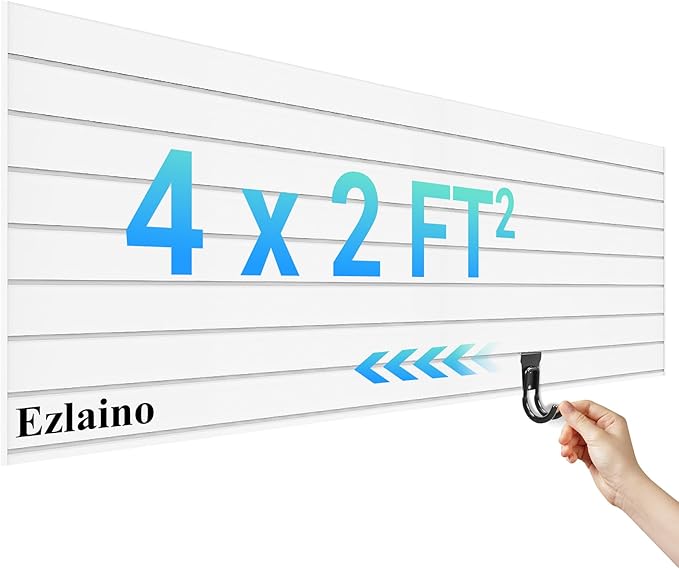 Ezlaino PVC Slat Wall Paneling 4FT x 2FT, Thickened & Durable, Waterproof, Versatile | Fits Most Slatwall Accessories (Not Included) | Ideal for Garage, Home & Store Organization, White
