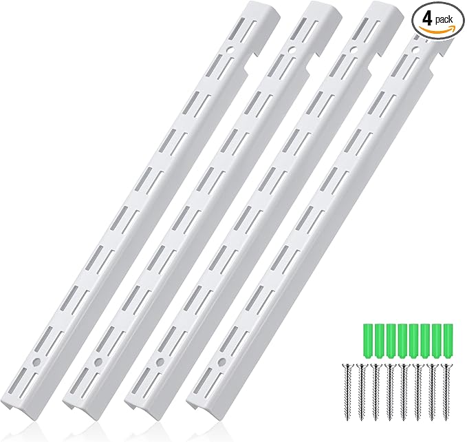 Tandefio 4 Pcs 12 inch Dual Track Upright Wall Shelving System with Notched Design Standard Adjustable Shelf Bracket Rail Heavy Duty Track Wall Support System Shelf Pilaster Strip for Hang