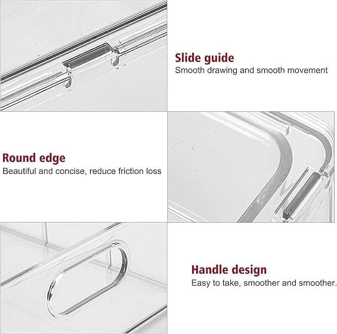 Abiudeng Refrigerator Organizer Bins, Refrigerator Storage Bins Drawers Stackable Clear Fridge Organizer - BPA Free Plastic Storage Drawers