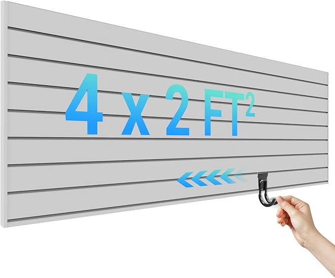 Ezlaino PVC Slat Wall Paneling 4FT x 2FT- Thickened & Durable, Waterproof, Versatile | Fits Most Slatwall Accessories (Not Included) | Ideal for Garage, Home & Store Organization, Gray
