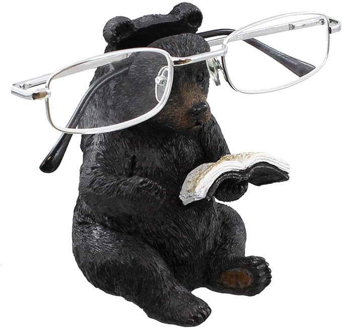 Whimsical Sitting Bear Reading Book Eyeglasses Holder Stand - Fun Glasses Keeper