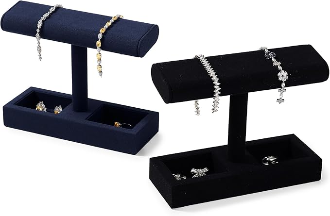 Oirlv Microfiber T-Bar Watch Display Stand Jewelry Display Props Jewelry Organizer Holder for Watch Bracelet Ring Earrings (Black,Microfiber)