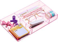 Translucent Pink Acrylic Desk Drawer Organizer 11 x 6.1 x 1.38 Inch Storage Tray Organizer for Pens, Stationery, Desktop, Office, Bathroom, Kitchen, Makeup Supplies (6 Compartments)