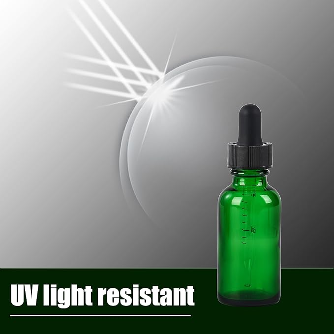12 Pcs, 1oz Glass Dropper Bottle, Leakproof Tincture Bottles with Dropper, Green Reusable Eye Dropper Bottle for All Kinds of Liquids (Green, 1oz-12pcs)