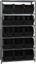 Quantum Storage Systems MSU-533BK Solid Heavy Duty 6 Shelves 15 MAGNUM Black Bins 75" H x 42" W x 18" D