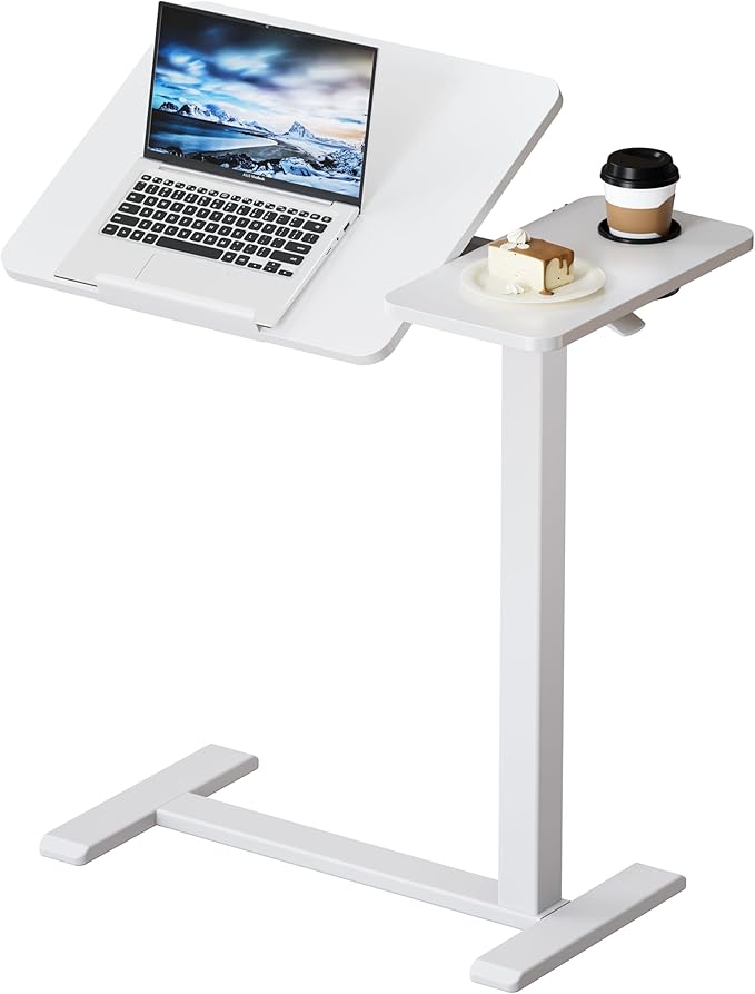 BZIUM Overbed Bedside Table with Hidden Wheels, Adjustable Medical Tilt Top Hospital Bed Table Over The Bed, Rolling Desk Mobile Standing Desk for Hospital&Home Use (White)