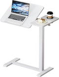 BZIUM Overbed Bedside Table with Hidden Wheels, Adjustable Medical Tilt Top Hospital Bed Table Over The Bed, Rolling Desk Mobile Standing Desk for Hospital&Home Use (White)
