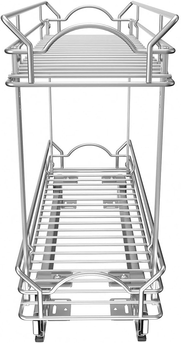 OCG Slide Out Cabinet Organizer for Narrow Cabinet (7" W X 21" D), 2 Tier Pull Out Shelves Slim Sliding Cabinet Organizer and Storage, Chrome