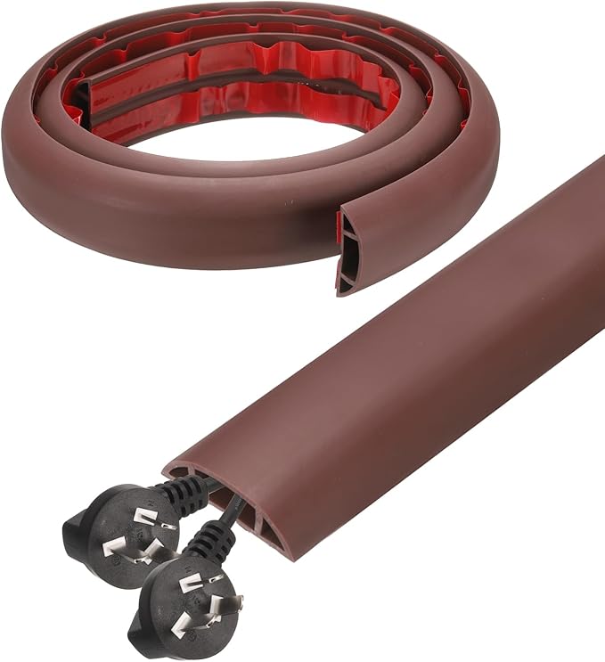 HARFINGTON 4ft Cord Cover Floor W0.6 x H0.33 Inner Channel PVC Hide Extension Cable Floor Wire Hider Wire Covers Protector for Prevent Cable Trips Cables Management, Coffee