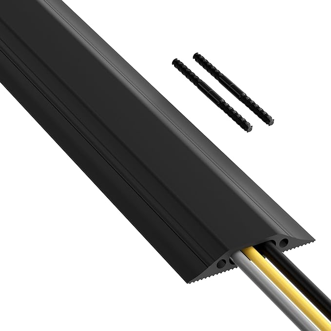 D-Line 30ft Floor Cord Cover, Made in USA Linkable Cable Protector, Hide Extension Cords, Protect Cords, Prevent Cable Trips, Cord Hider, Heavy Duty - Cord Cavity = 1.18" (W) x 0.39" (H) - Black