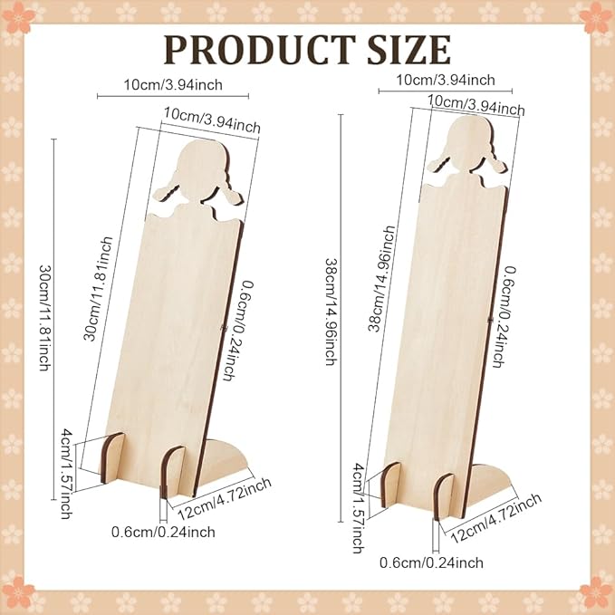 PH PandaHall 2pcs Wood Hair Clip Display Stand 2 Sizes Hairband Holder Racks Wooden Headband Storage Display Board Cute Hair Tie Necklace Holders for Headband Hair Accessories Organizer Dresser