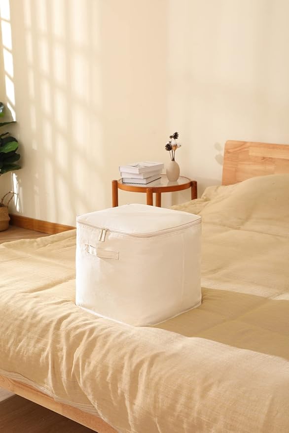 Decorative Basket Rectangular Fabric Storage Bin Organizer Basket with Handles for Clothes Storage (14.9 x 10.6 x 10.6, Beige)