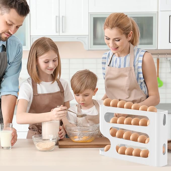 Egg Holder for Fridge, Automatic Rolling Egg Dispenser for Refrigerator, Countertop, Kitchen - Space-saving Egg Roller/Organizer/Storage/Container/Tray for Fridge - 2 Packs for 56 Large Size Eggs