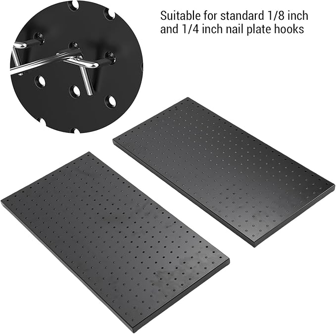 LiebeWH Metal Pegboard Wall Organizer 2 Panels 24x12 Inch Black Heavy Duty Peg Board for Garage Tool Storage