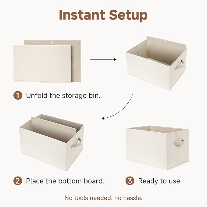 StorageWorks Storage Baskets for Shelves, Foldable Fabric Closet Storage Bins with Handles, Fabric Storage Bins Clothes Organizer, Beige, 3-Pack, Extra Large