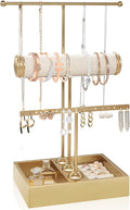 Jewelry Organizer Stand Necklace Organizer Earring Holder,3-Tier Gold Jewelry Tower Display Stand Jewelry Earring Holder Organizer Display for Necklace, Earring, Bracelet, Ring