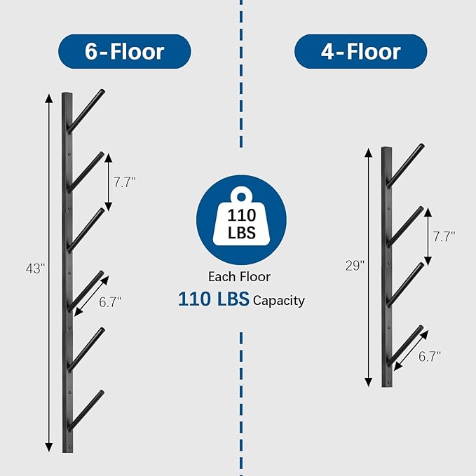 Skateboard Rack Wall Mount – Skateboard Wall Hanger, Snowboard Display Wall Mount, Ski Holder | 6-Floor Skateboard & Ski & Snowboard Storage Rack | Snowboard & Ski Lover Gifts