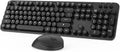 Wireless Keyboard and Mouse, KOOTOP Cute Black Keyboard and Mouse, 2.4G Wireless Keyboard with Retro Round Keycap for PC, Mac, Laptop,Tablet,Computer Windows (Black)