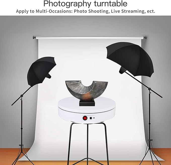 JAYEGT Motorized Rotating Display Stand, 220 Lbs Load, 360 Degree Electric Rotating Turntable for Photography Products Display， Show,Remote Control Angle, Speed (White/ 11.8inch /Rechargeable/Adapter)
