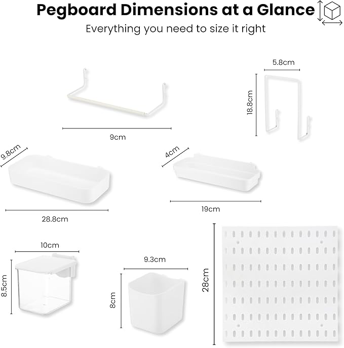 Peg board Set - 17 pcs Pegboard Kit, Includes 4 Pegboards with 13 Different Accessories, Pegboard Wall Organizer, Peg Boards for Wall Craft Room for Kitchen, Garage, Workshop, Tool Accessories | White