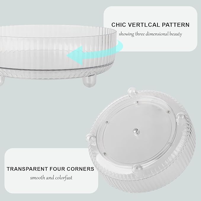 360 Rotating Makeup Organizer Perfume Tray Skincare Holder Spinning Cosmetic Storage Bathroom Countertop Organizer Lazy Susan Turntable for Dresser, Vanity, Kitchen, Small Clear