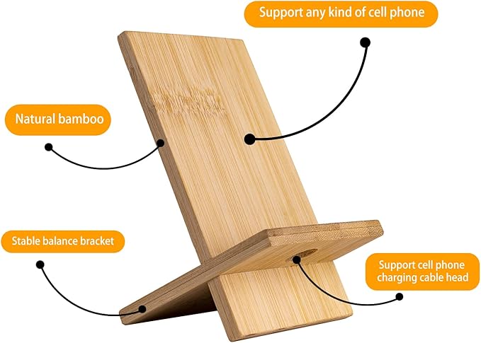 Bamboo Tablet Holder - Adjustable Folding iPad Stand with Charge Port for Desk or Cooking