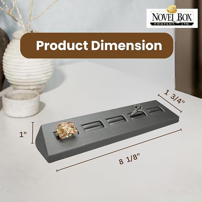 Novel Box 5-Slot Silver Leatherette Rings/Earrings/Cufflinks Holder Tray 8.12x1.75x1 Inches - Ring Holder Organizer for Selling or Personal Use - Jewelry Display Trays for Special Occasions