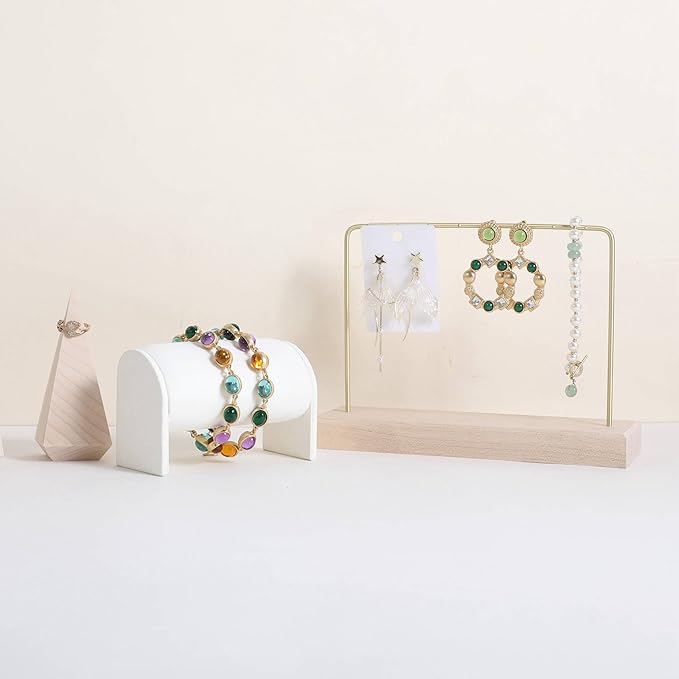 GemeShou Maple Earring holder for selling, Brass earring stands and displays for show, Wood Jewelry Storage hanging shelf for Girl Woman【U Shelf-Maple】