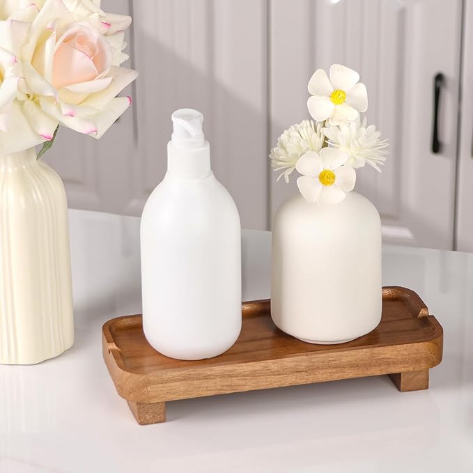Wood Riser Small Decorative Tray Sink Soap Dish, Vanity Tray Pedestal Stand 8.7 x 3.6 inches (Light Brown)