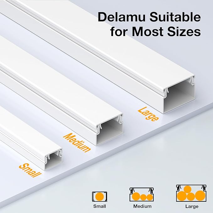 Delamu 157in Cord Covers for Wires on Wall, Cord Hider for 1 Cord, Paintable Cable Hider, Cable Management Wire Covers for Cords, W0.55 H0.4in, White