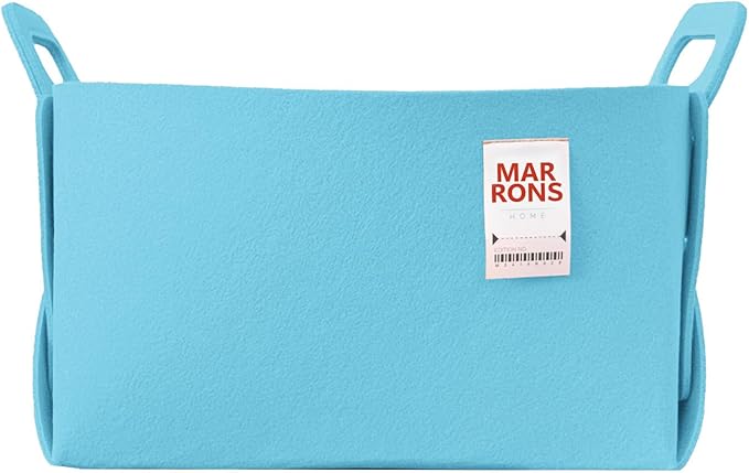 Collapsible Felt SKYBLUE Storage Bin Large 14.6"x9.4"x9.4" – Foldable Basket with Handles for Closet, Laundry Room Organization, Toy Storage, Decorative Storage Bins for Shelves, Nursery
