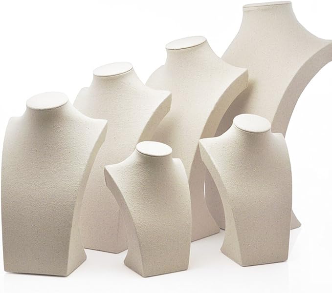 Oirlv Linen Necklace Display Bust 3D Necklace Organizer Jewelry Display Holder (H-13.38inches)