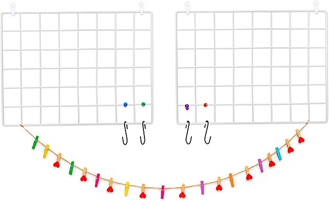 2 Pack Wire Wall Grid Panel | Photos & Pictures Display Grid Wall Panels | White, Magnetic & Metal Grid | Photo Grid | Grid Wire Board | Hanging Home, Office & Kitchen Décor