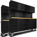 2 Pack - 72" Rolling Tool Chest with 15 Drawers + 3 Upper Cabinets, Matte Black Lockable Mobile Workbench, Assembled Large Tool Box with Wheels for Garage Workshop (2 × HTC7218PC)