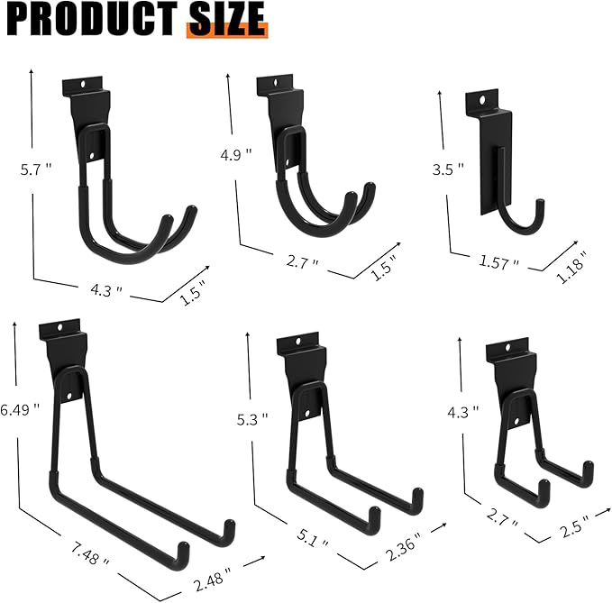 18-Pack Heavy-Duty Slatwall Hooks in Black, Firmly and Durable Garage Wall Organizer for Tools, Garden Equipment & Utility Storage, Garage Hooks for Hanging