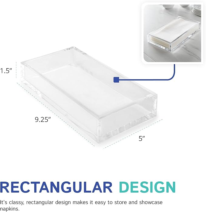 Huang Acrylic Clear Rectangle Paper Napkin Holder | For Dinner, Bathrooms, Hosting, Picnics, Weddings, Parties | Long Lasting Premium Acrylic Construction